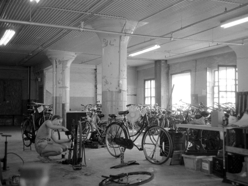 bike repair in the warehouse
